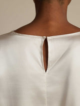 [White] SilkSilky-CA Long Sleeve Boat Neck Blouse 005