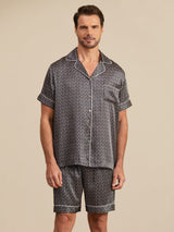 [Black Ginkgo] SilkSilky-CA Short Sleeve Notch Collar Men's Pajamas 005
