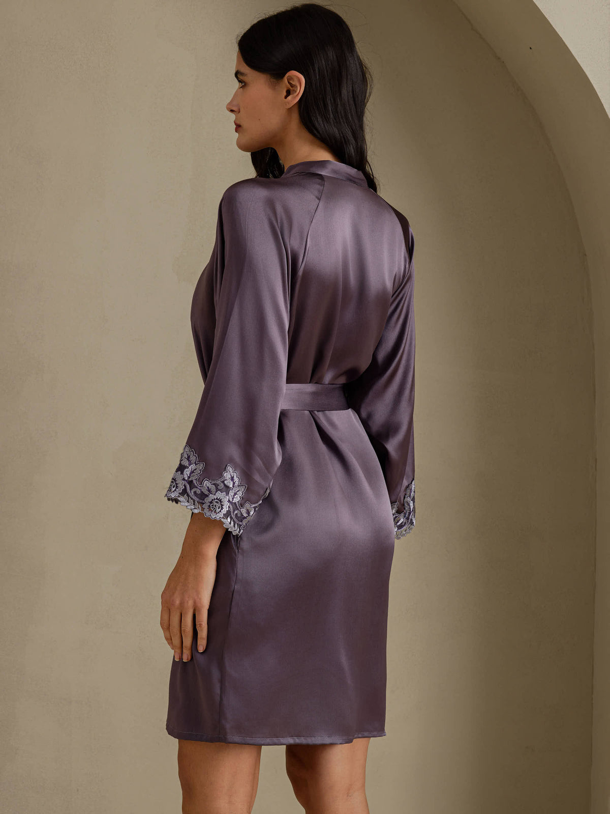 [Purple Gray] SilkSilky-CA 3/4 Sleeve Women's Robe 002