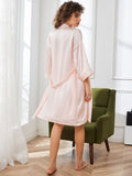 SilkSilky CA Pure Silk 3/4 Sleeve Nightgown&Robe Set LightPink 002