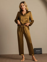 [Brown] SilkSilky-CA Long Sleeve Lapel Collar Women's Pajamas 003