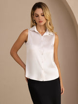 [Light Gray] SilkSilky-CA Sleeveless Lapel Collar Women's Shirt 001