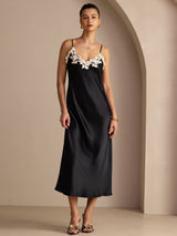 [Black] SilkSilky-CA Spaghetti Strap V Neck Dress 001