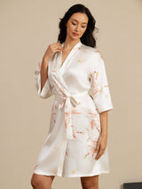 [White] SilkSilky-CA 3/4 Sleeve Women's Robe 003