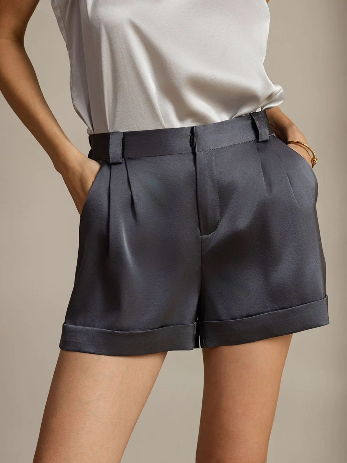 [Dark Gray] SilkSilky-CA 19Momme Silk Womens Shorts 001