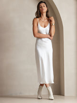 [White] SilkSilky-CA Spaghetti Strap V Neck Dress 006