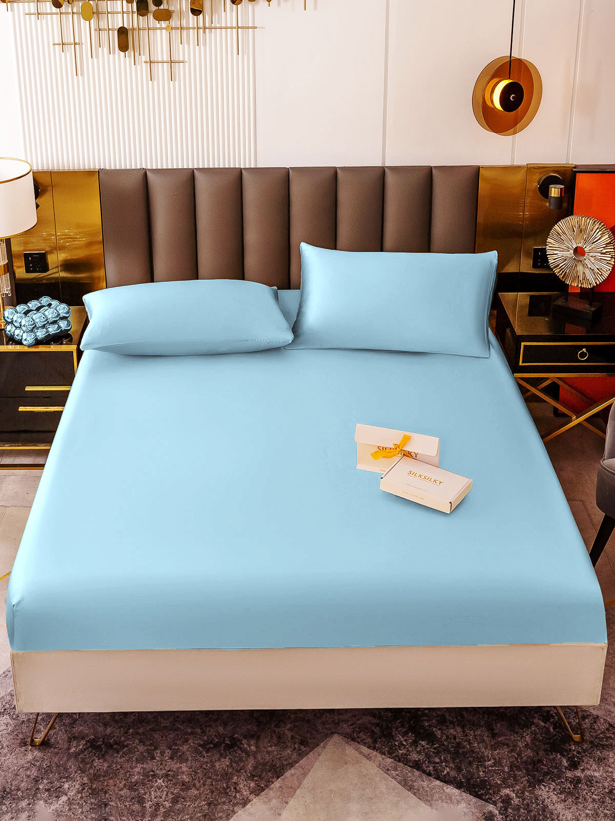 SilkSilky CA 19Momme Pure Silk Bedding Set LightBlue 002