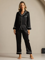 [Black] SilkSilky-CA Long Sleeve Notch Collar Women's Pajamas 003