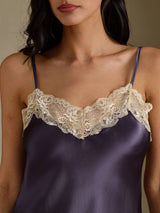 [Purple Gray] SilkSilky-CA Spaghetti Strap V Neck Nightgown 004