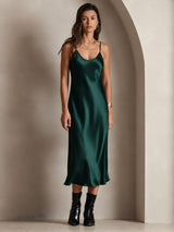 [Dark Green] SilkSilky-CA Spaghetti Strap V Neck Nightgown 001