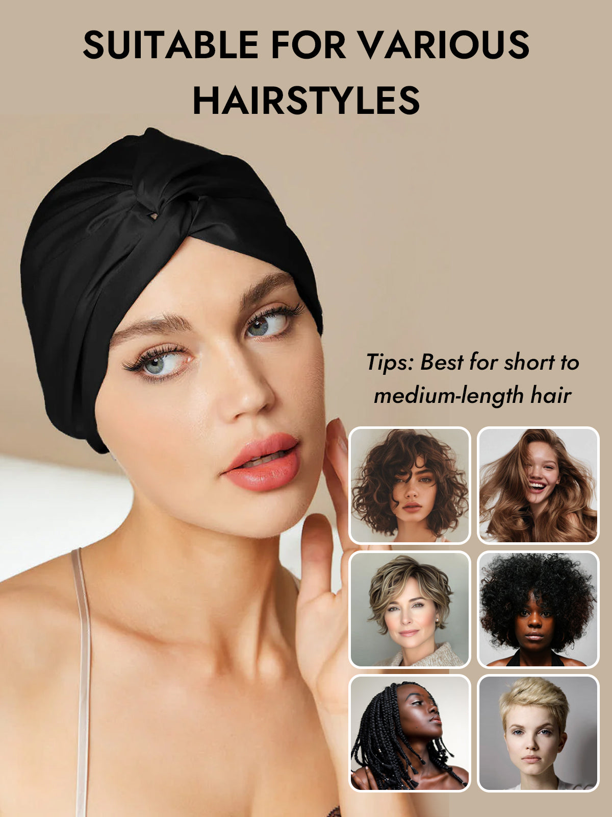 [Black] SilkSilky-CA Pure Silk Sleep Cap 006