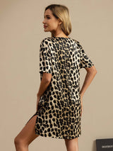 [Leopard] SilkSilky-CA Pure Silk Short Sleeve V Neck Nightgown 002