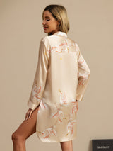[Champagne] SilkSilky-CA 19Momme Long Sleeve Notch Collar Nightshirt 002