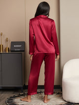 [Wine] SilkSilky-CA Long Sleeve Lapel Collar Women's Pajamas 002