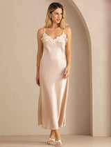 [Pink] SilkSilky-CA Spaghetti Strap V Neck Dress 003