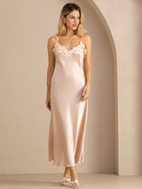 [Pink] SilkSilky-CA Spaghetti Strap V Neck Dress 003