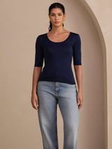[Dark Blue] SilkSilky-CA Half Sleeve Women's T-Shirt 003