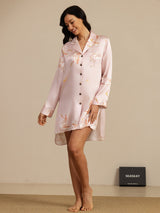 [Pink] SilkSilky-CA Long Sleeve Lapel Collar Nightshirt 007