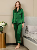 [Green] SilkSilky-CA Long Sleeve Lapel Collar Women's Pajamas 004