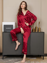 [Dark Red] SilkSilky-CA Long Sleeve Lapel Collar Women's Pajamas 002