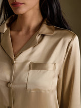 [Champagne Gold] SilkSilky-CA Long Sleeve Lapel Collar Women's Pajamas 004