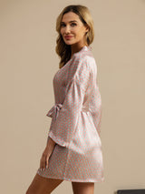 [Pink Heart Geo] SilkSilky-CA Long Sleeve Women's Robe 004