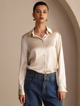 [Brown Rice] SilkSilky-CA Long Sleeve Lapel Collar Women's Shirt 002