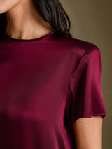 [Dark Red] SilkSilky-CA Short Sleeve Crew Neck Dress 004