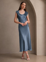 [Real Teal] SilkSilky-CA Cap Sleeve Dress 005
