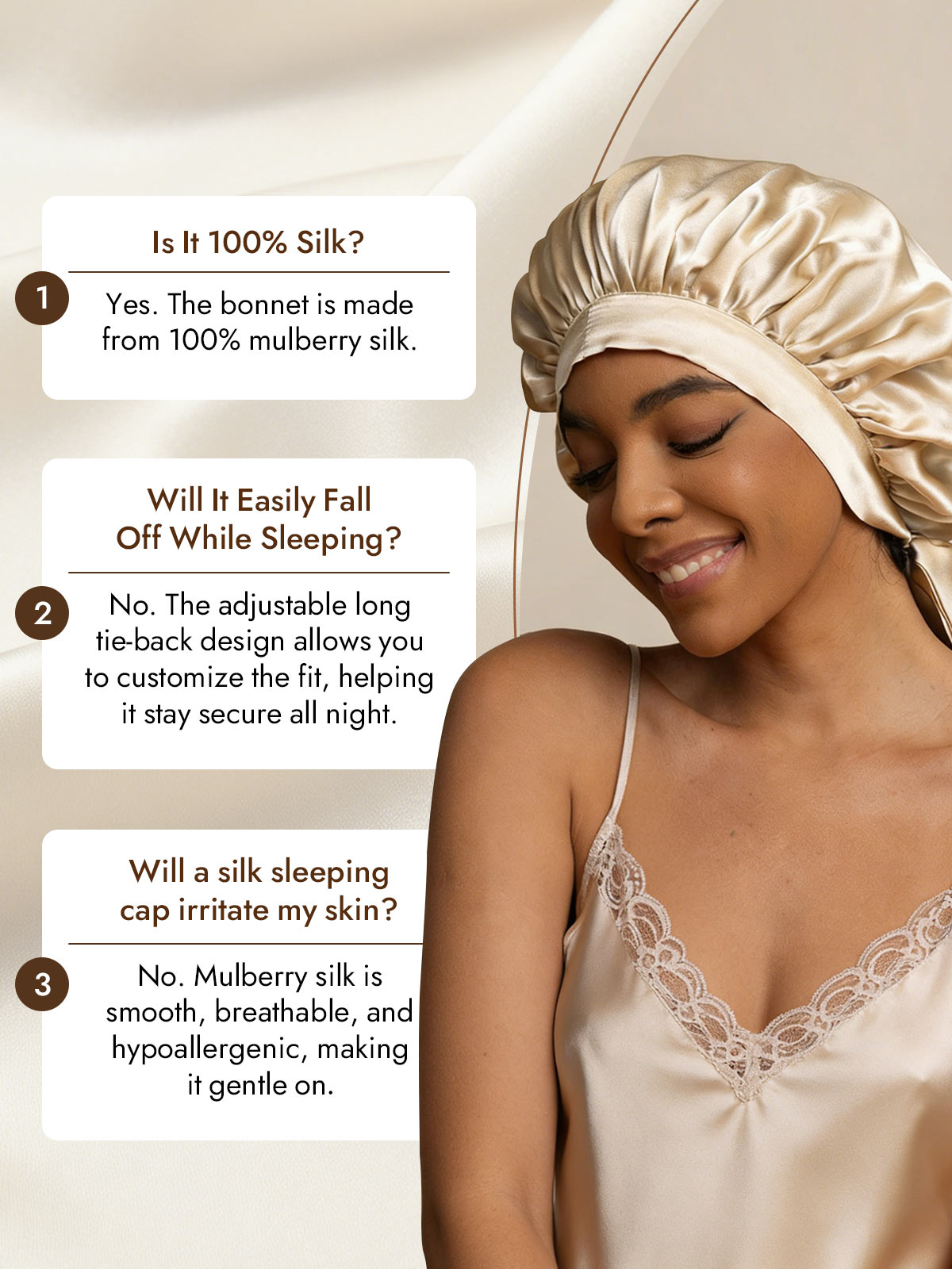 [Beige] SilkSilky-CA Pure Silk Sleep Cap 007