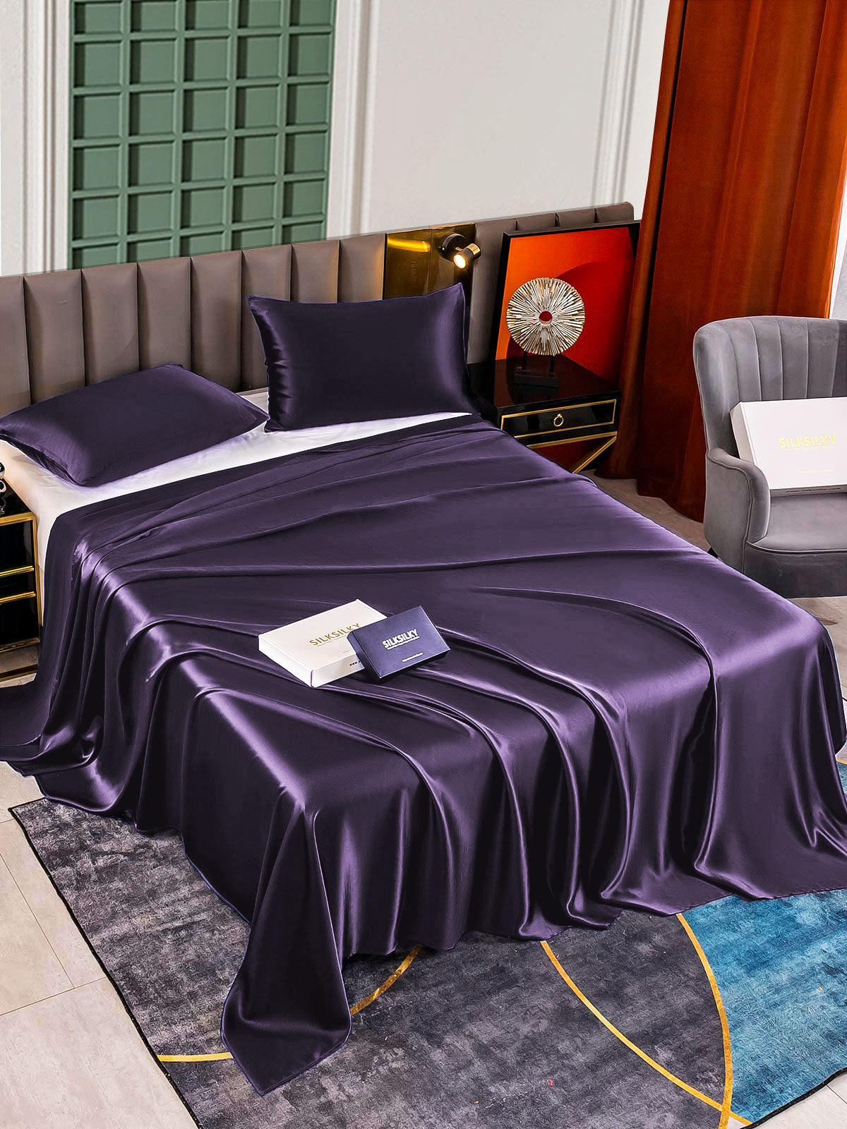 [Deep Purple] SilkSilky-CA 22Momme Pure Silk Bedding Set 002,