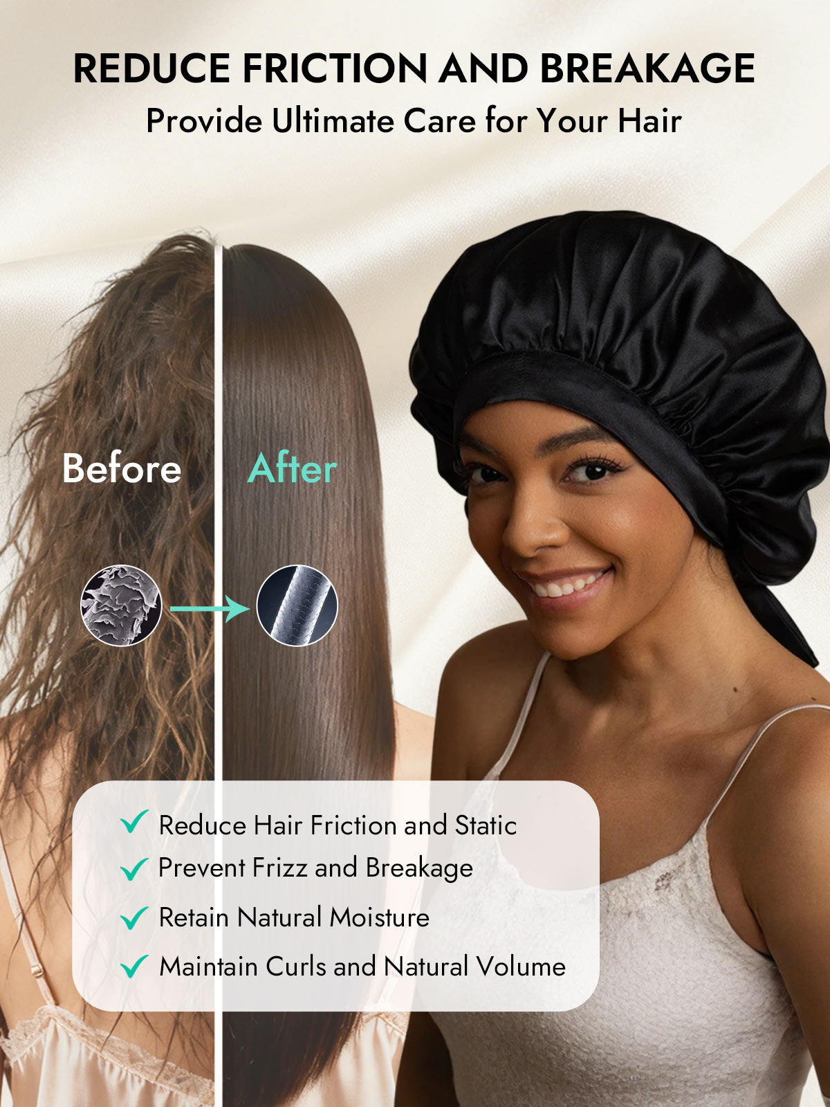 [Black] SilkSilky-CA Pure Silk Sleep Cap 003