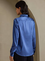 [Real Teal] SilkSilky-CA Long Sleeve Lapel Collar Women's Shirt 002
