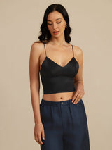 [Black] SilkSilky-CA Spaghetti Strap V Neck Camisole 003