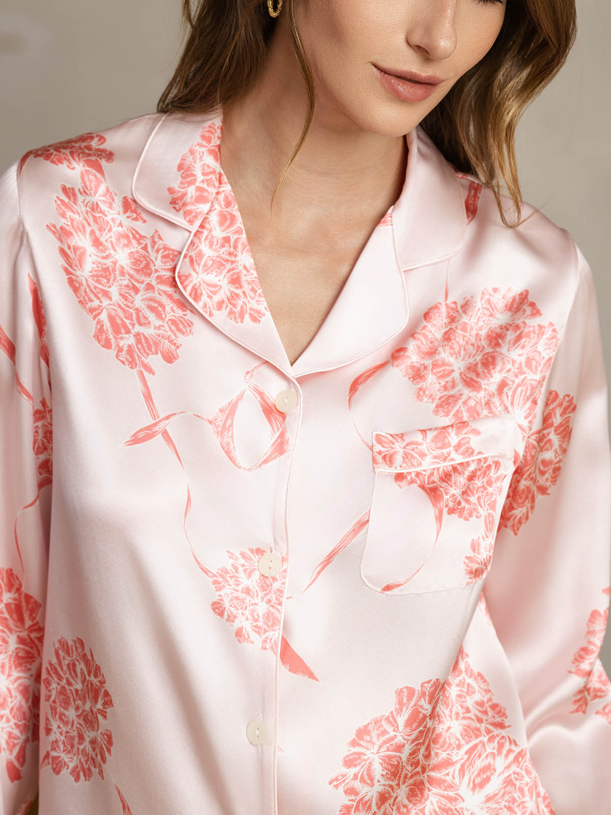 [Coral Floral] SilkSilky-CA Pure Silk Womens Pajamas 005