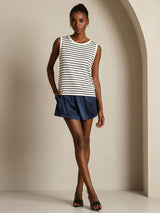 [White Stripe] SilkSilky-CA Sleeveless Round Neck Camisole 007