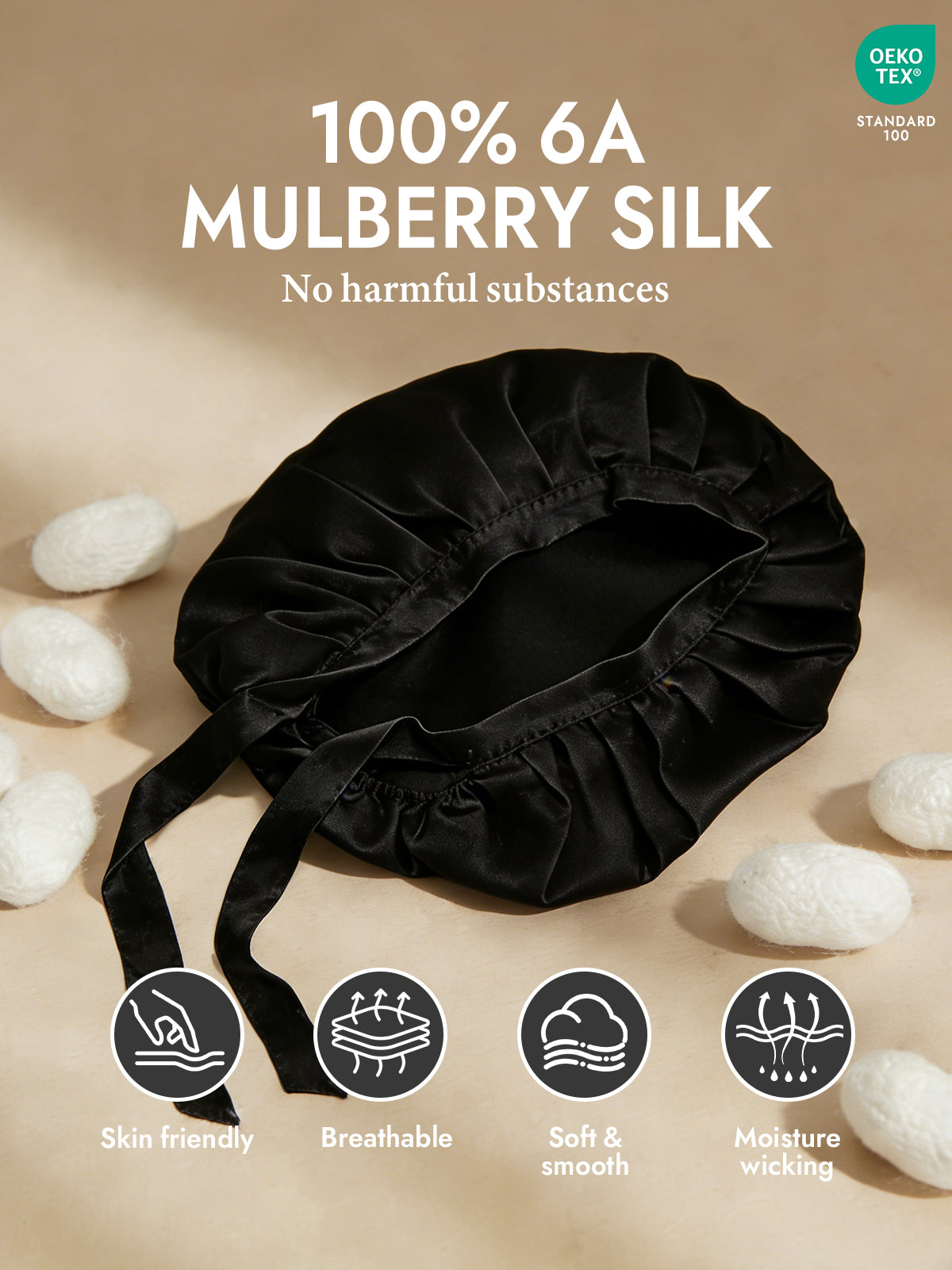 [Black] SilkSilky-CA Pure Silk Sleep Cap 002