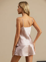 [Pink Heart Geo] SilkSilky-CA Spaghetti Strap V Neck Camisole Set 002