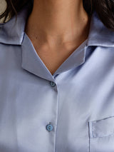 [Steel Blue] SilkSilky-CA Long Sleeve Lapel Collar Women's Pajamas 004