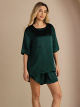 [Dark Green] SilkSilky-CA Short Sleeve Round Neck Women's Pajamas 003