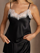 [Black] SilkSilky-CA Spaghetti Strap V Neck Camisole Set 004