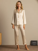[Champagne] SilkSilky-CA Long Sleeve Lapel Collar Women's Pajamas 001