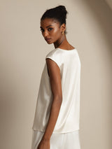 [White] SilkSilky-CA Cap Sleeve Round Neck Women's T-Shirt 005