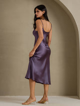 [Purple Gray] SilkSilky-CA Spaghetti Strap V Neck Nightgown 002