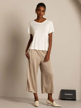 [White] SilkSilky-CA 100% Silk Jersey Short Sleeve Round Neck Women's T-Shirt 006