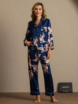 [Dark Blue] SilkSilky-CA Long Sleeve Lapel Collar Women's Pajamas 001