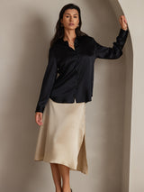 [Black] SilkSilky-CA Long Sleeve Lapel Collar Women's Shirt 001