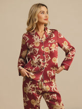 [Wine Dragon] SilkSilky-CA Long Sleeve Lapel Collar Women's Pajamas 003