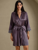 [Purple Gray] SilkSilky-CA 3/4 Sleeve Women's Robe 007