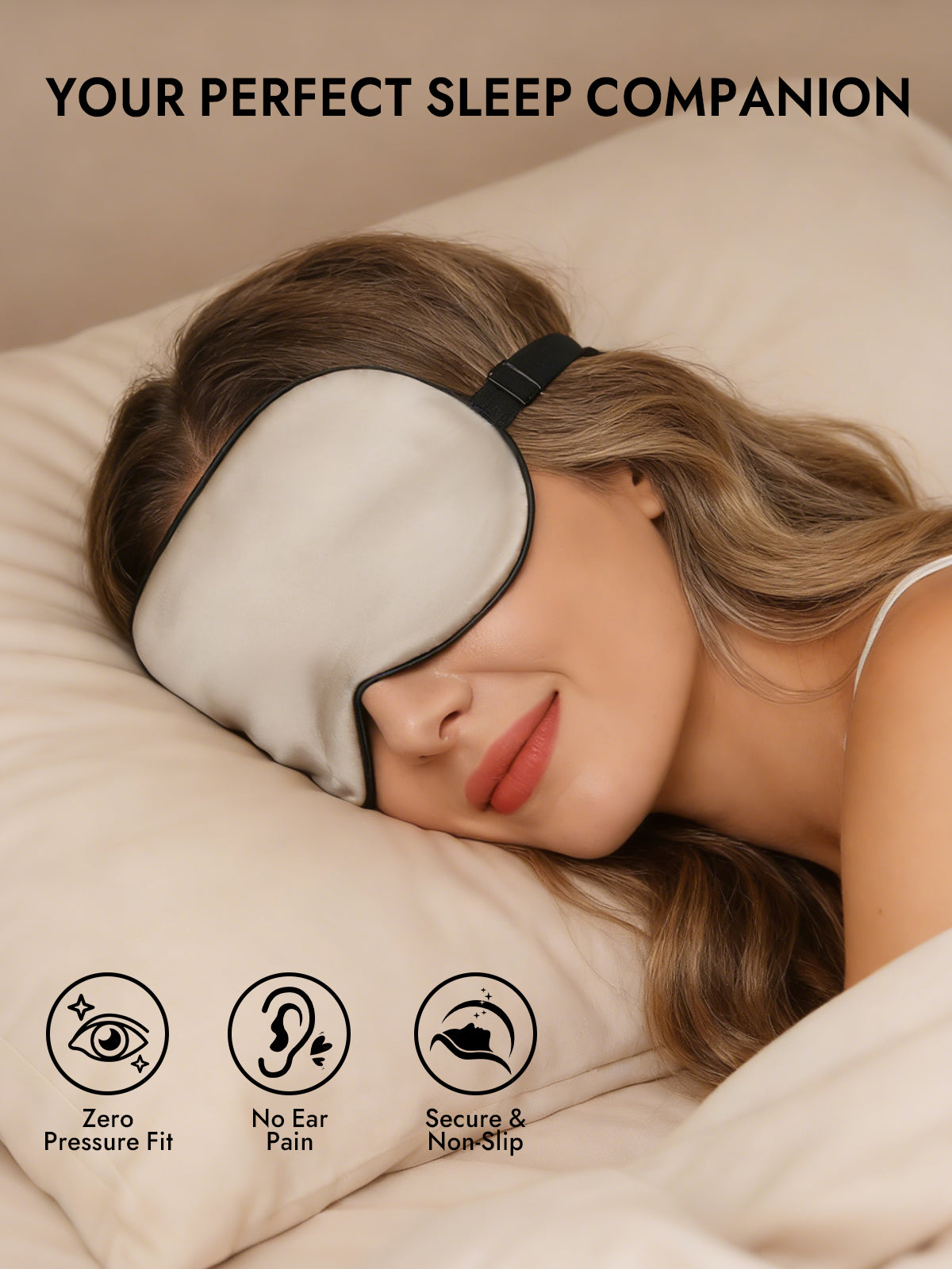 [Beige] SilkSilky-CA 19Momme Pure Silk Eye Mask 005